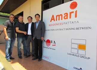 (From left): Project partner Kobi Elbaz and Nova Group President Rony Fineman pose with Managing Director Nuttapong Intuputi and Director Vutikorn Kamolchote of the Lock-BUILD GROUP following the signing of the construction contract.